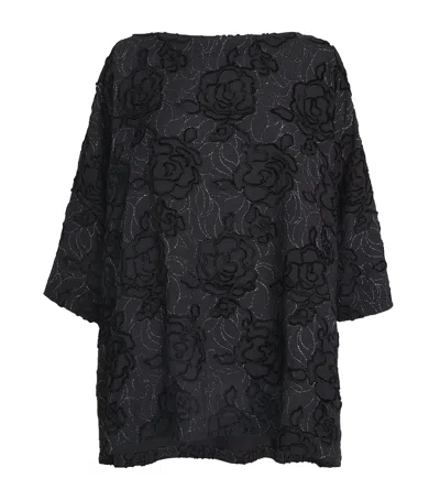 Eskandar Floral-embroidered Top In Black