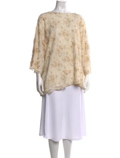 Pre-owned Eskandar Floral Print Bateau Neckline Top In Neutrals