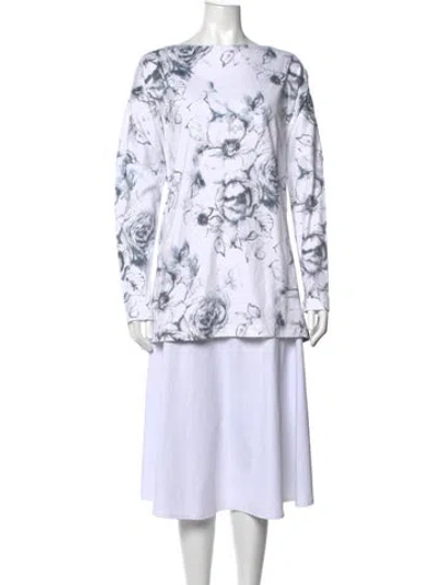 Pre-owned Eskandar Floral Print Bateau Neckline Top W/ Tags In White