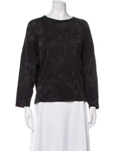 Pre-owned Eskandar Floral Print Crew Neck Top In Black