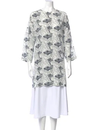 Pre-owned Eskandar Floral Print Crew Neck Tunic In White