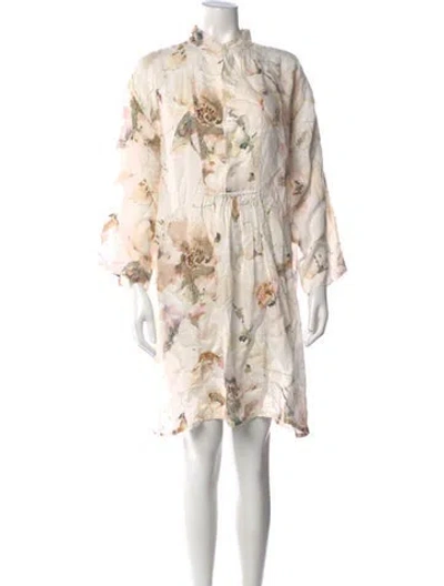 Pre-owned Eskandar Floral Print Knee-length Dress In Neutral
