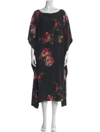 Pre-owned Eskandar Floral Print Long Dress In Black