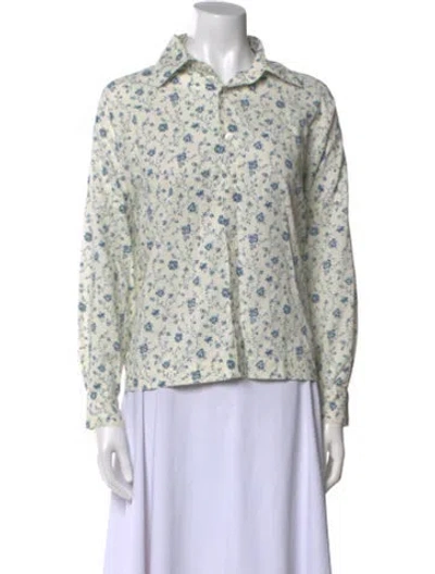 Pre-owned Eskandar Floral Print Long Sleeve Button-up Top In Neutral