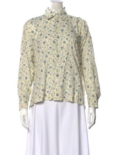 Pre-owned Eskandar Floral Print Long Sleeve Button-up Top In Neutral