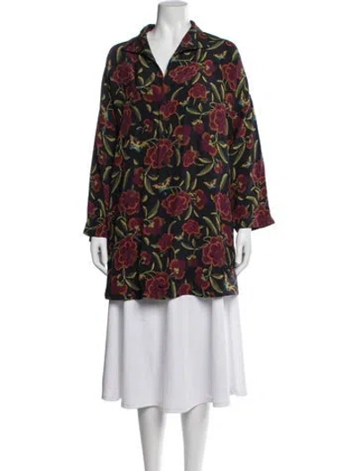 Pre-owned Eskandar Floral Print Long Sleeve Tunic In Blue