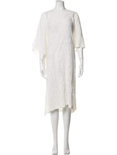 Pre-owned Eskandar Floral Print Midi Length Dress In Neutrals
