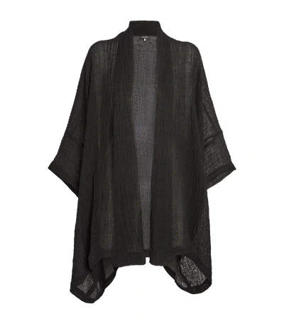 Eskandar Full-length Linen-blend Collarless Shawl In Black