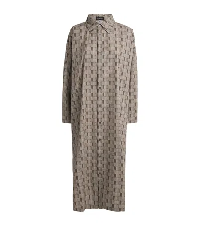 Eskandar Geometric Print Midi Shirt Dress In Gray