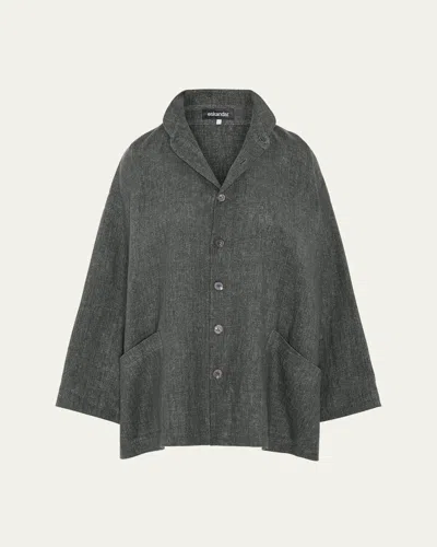 Eskandar Heavyweight Delave Linen Angle-to-front Double Stand Collar Jacket - Long Length In Gray
