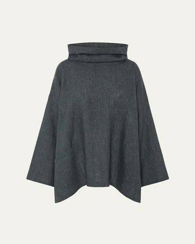 Eskandar Heavyweight Delave Linen Angle-to-front Monks Top - Long Length In Gray