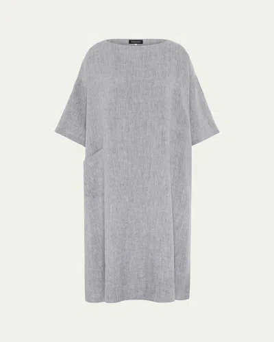 Eskandar Heavyweight Delave Linen Angle-to-front Side Seam Scoop Neck T-shirt Dress In Gray