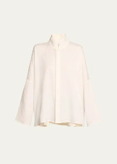 Eskandar Imperial Shirt With Chinese Collar (mid Length) In Ivory