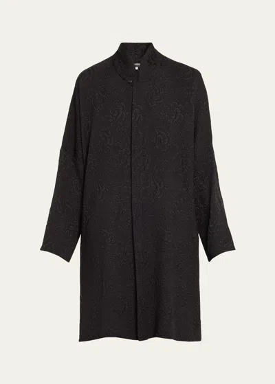 Eskandar Jacquard Imperial Shirt With Chinese Collar (very Long Length) In Black
