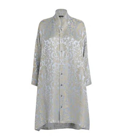 Eskandar Jacquard Wide A-line Shirt In Blue