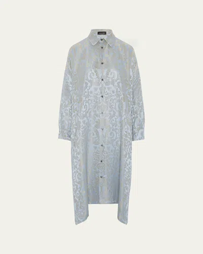 Eskandar Jacquard Wide A-line Shirt Dress With Collar In Blue