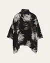 Eskandar Large Peony Silk Print Short-sleeve Shirt With Collar (mid Plus Length) In Blue