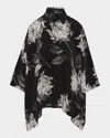 Eskandar Large Peony Silk Print Short-sleeve Shirt With Collar (mid Plus Length) In Blue