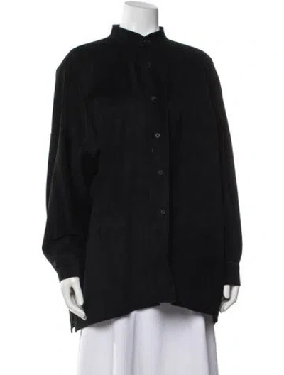 Pre-owned Eskandar Leather Long Sleeve Button-up Top In Black