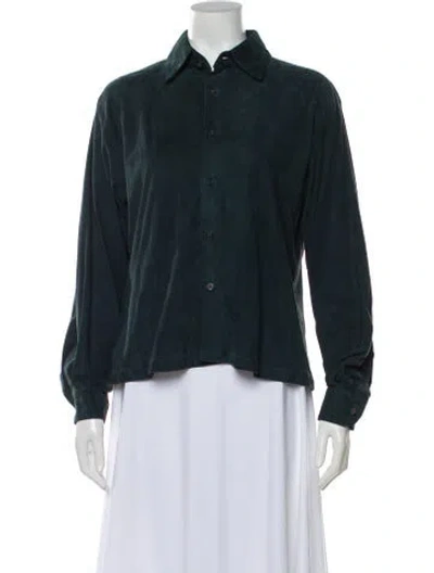 Pre-owned Eskandar Leather Long Sleeve Button-up Top In Blue