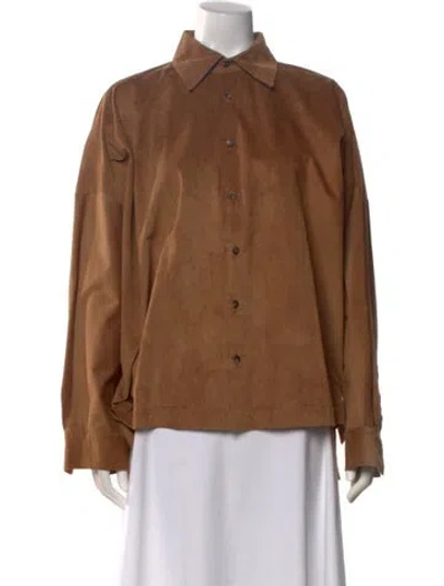 Pre-owned Eskandar Leather Long Sleeve Button-up Top In Brown