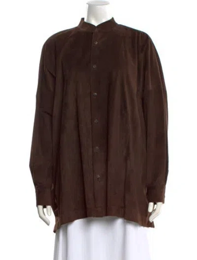 Pre-owned Eskandar Leather Long Sleeve Button-up Top In Brown