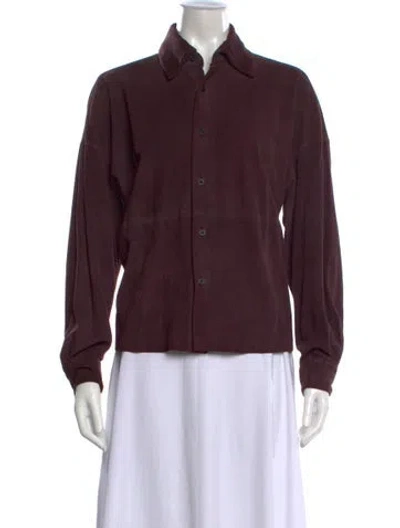 Pre-owned Eskandar Leather Long Sleeve Button-up Top In Burgundy
