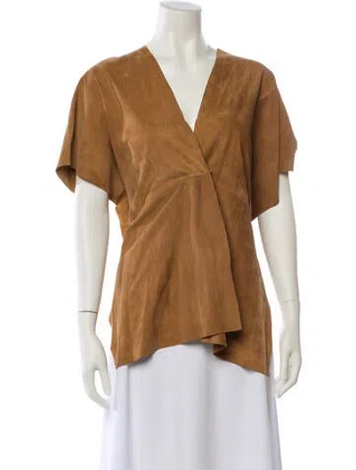 Pre-owned Eskandar Leather V-neck Blouse In White