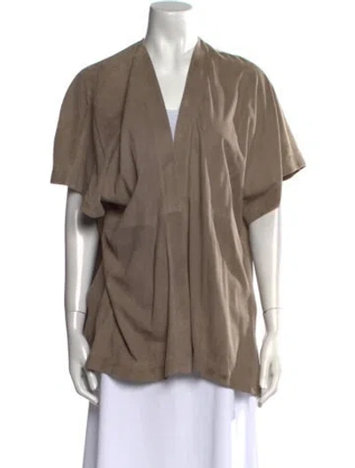 Pre-owned Eskandar Leather V-neck Sweater In Brown