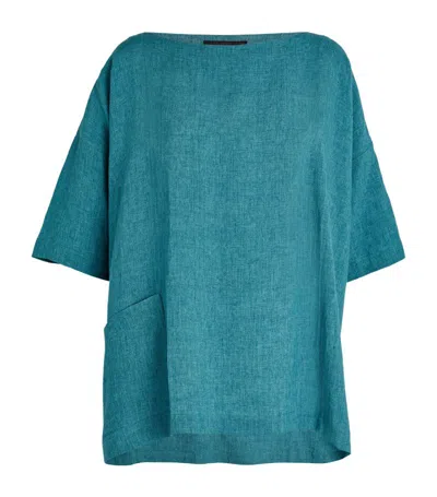 Eskandar Linen A-line Blouse In Turquoise
