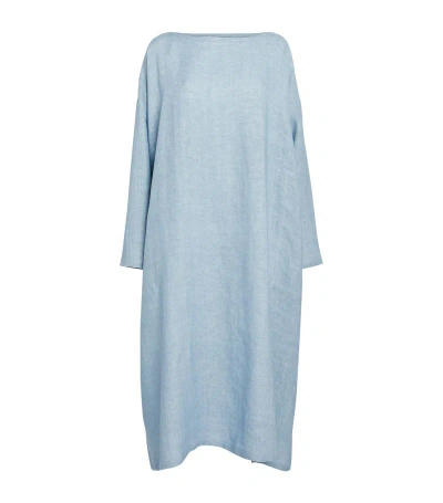 Eskandar Linen A-line Scoop-neck Dress In Blue