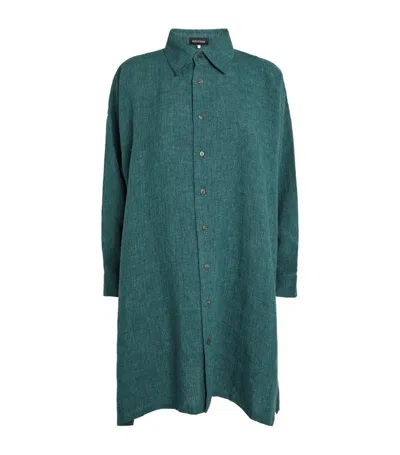 Eskandar Linen A-line Shirt In Green