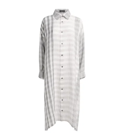 Eskandar Linen A-line Midi Shirt Dress In Blue