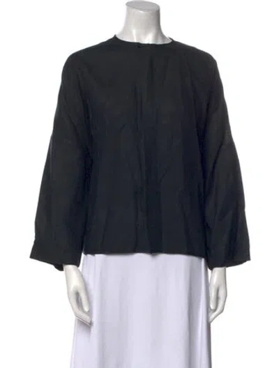 Pre-owned Eskandar Linen Bateau Neckline Blouse In Black