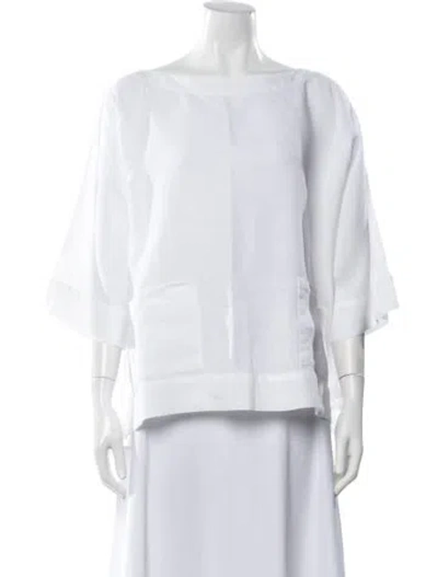 Pre-owned Eskandar Linen Bateau Neckline Top In White