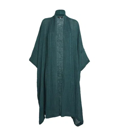 Eskandar Linen-blend Shawl Cardigan In Green