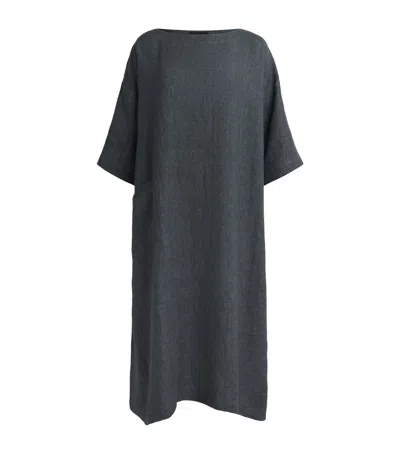 Eskandar Linen Boat-neck Midi Dress In Blue