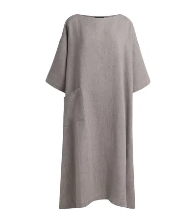 Eskandar Linen Boat-neck Midi Dress In Gray