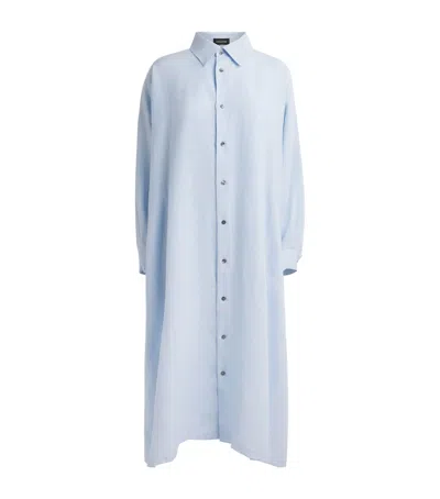 Eskandar Linen Check A-line Midi Shirt Dress In Blue