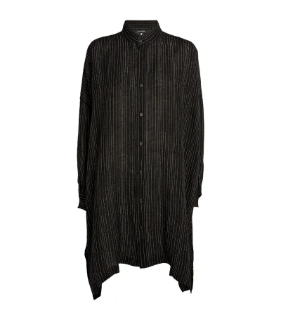 Eskandar Linen Collarless A-line Shirt In Black