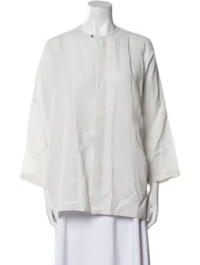 Pre-owned Eskandar Linen Crew Neck Button-up Top In Neutral