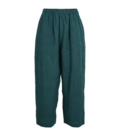 Eskandar Linen Cropped Japanese Trousers In Green