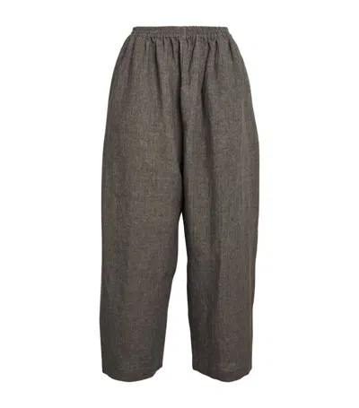 Eskandar Linen Cropped Japanese Trousers In Grey