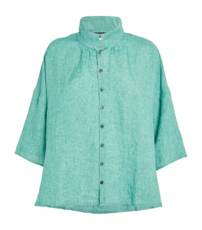 Eskandar Linen Cropped-sleeve Shirt In Green