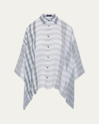 Eskandar Linen Double Pointed Sides Shirt With Collar - Mid Plus In Gray