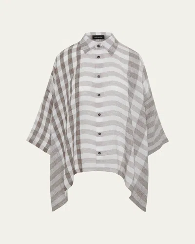 Eskandar Linen Double Pointed Sides Shirt With Collar - Mid Plus In Gray