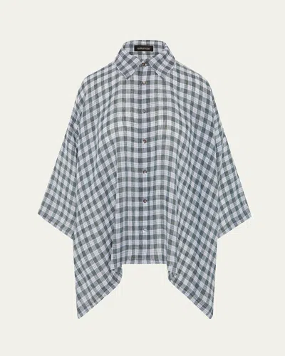 Eskandar Linen Dps Short Sleeve Shirt With Collar - Mid Plus Length In Blue