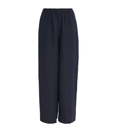 Eskandar Linen Flared Trousers In Blue