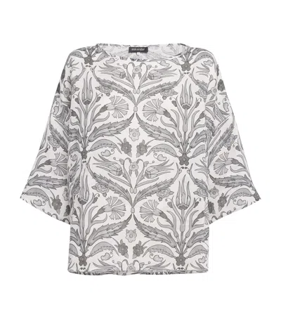 Eskandar Linen Floral Boat-neck Blouse