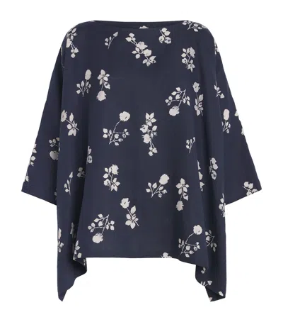Eskandar Linen Floral Boat-neck Blouse In Blue
